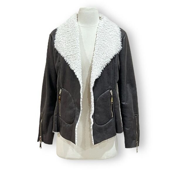 Soft Surroundings Taupe Faux Suede Sherpa Lined Jacket Size Small - Picture 10 of 10